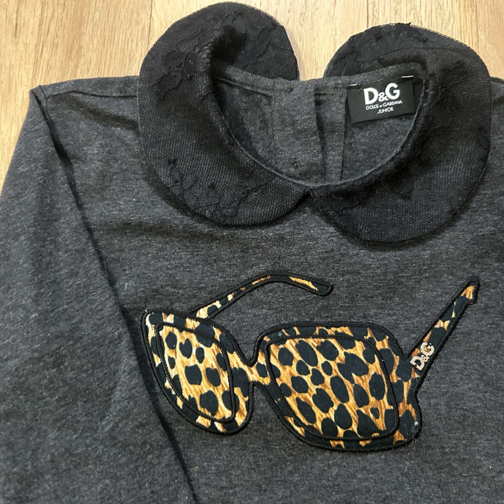 Girls D&G Junior Charcoal Gray Top with lace collar